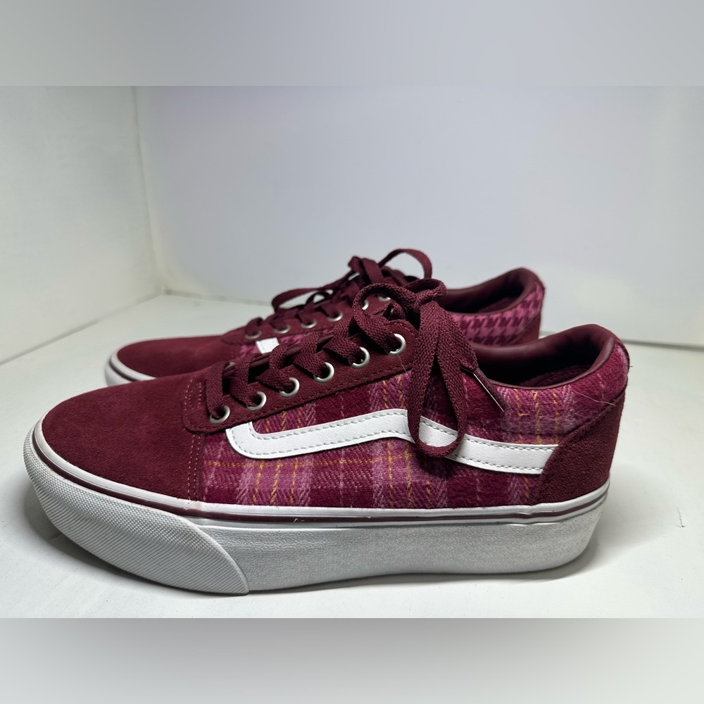 Vans Ward Platform Burgundy Mixed Port Plaid Lace UpSize 9.5